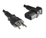 Mains cable Switzerland type J (partially insulated) to C13 90°, 0.75mm², approval: SEV, black, length 1.00m